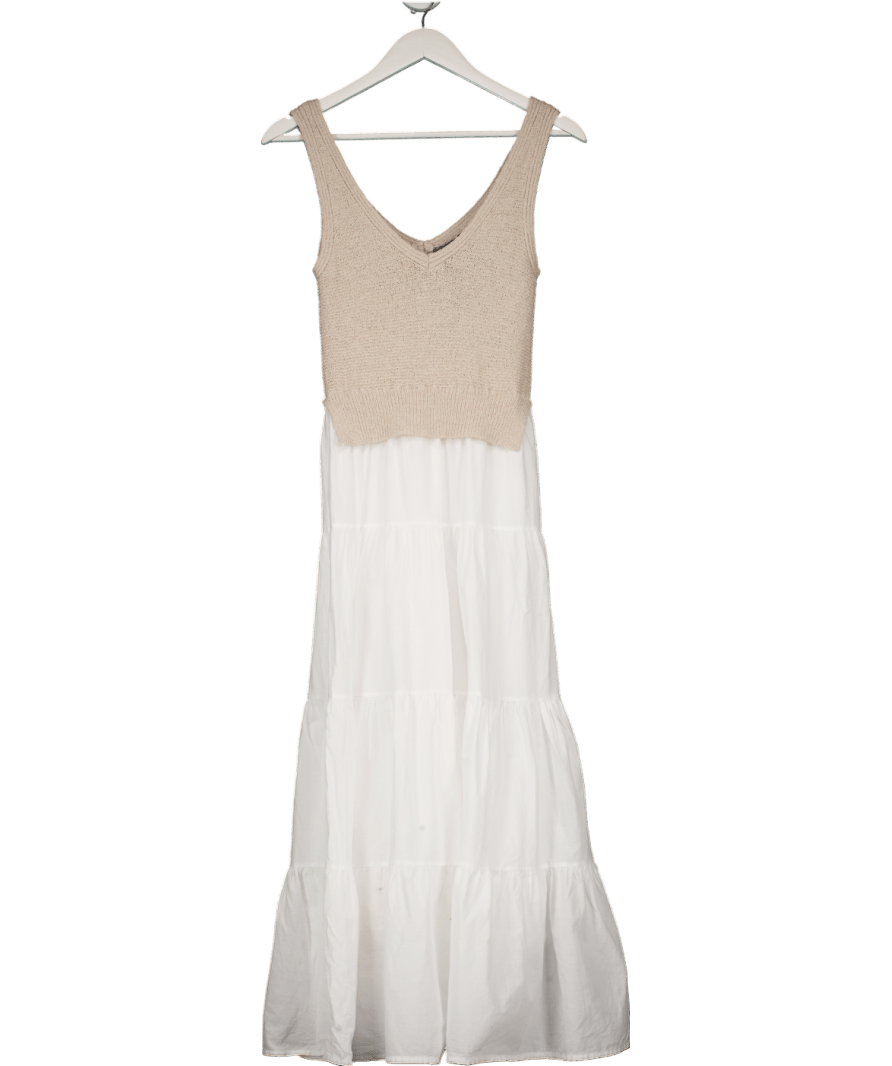 Y London Beige / White Knit Top Tiered Sun Dress UK S - Reliked