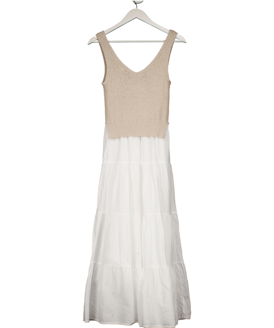 Y London Beige / White Knit Top Tiered Sun Dress UK S - Reliked