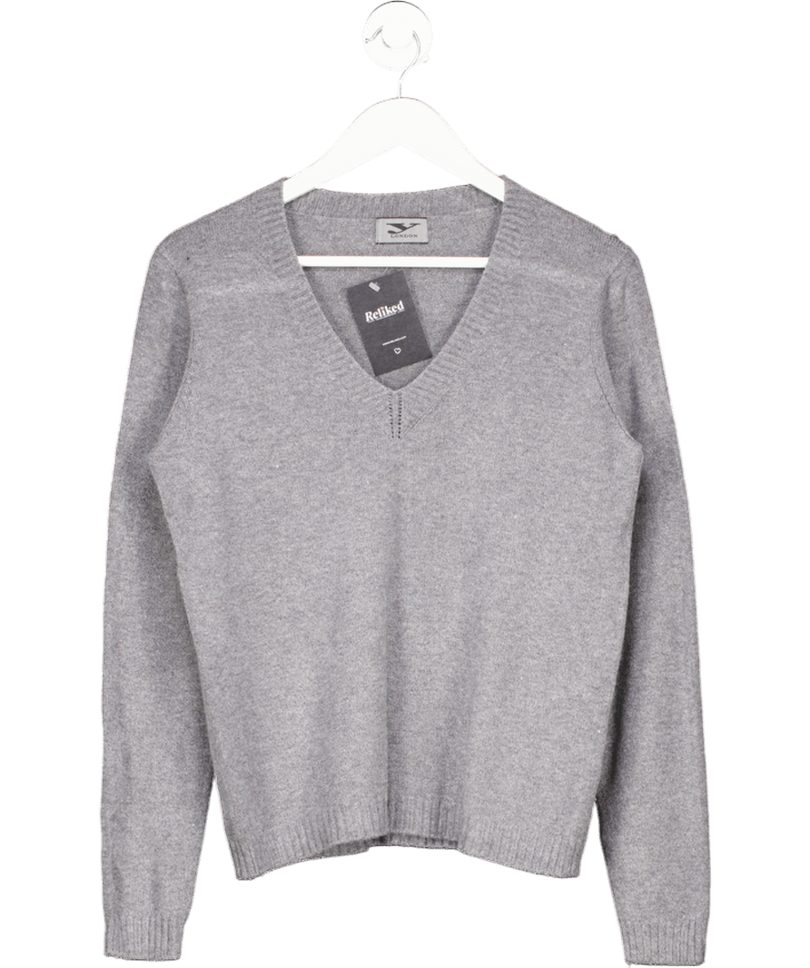 Y LONDON Grey Super Soft V Neck Jumper UK S/M - Reliked