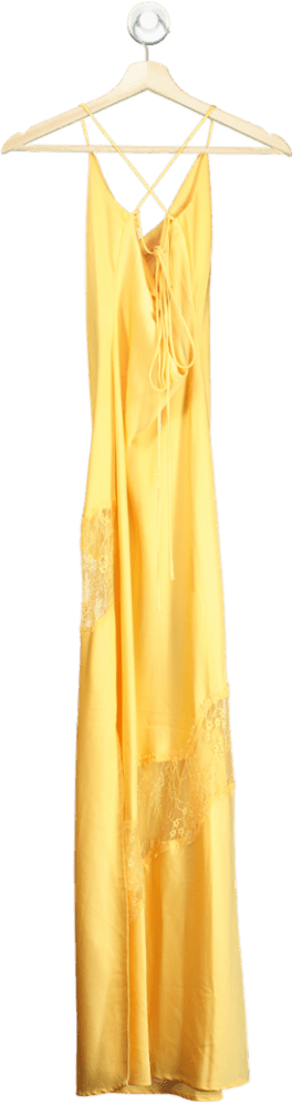 Yellow Lace Trim Slip Dress UK 10 - Reliked