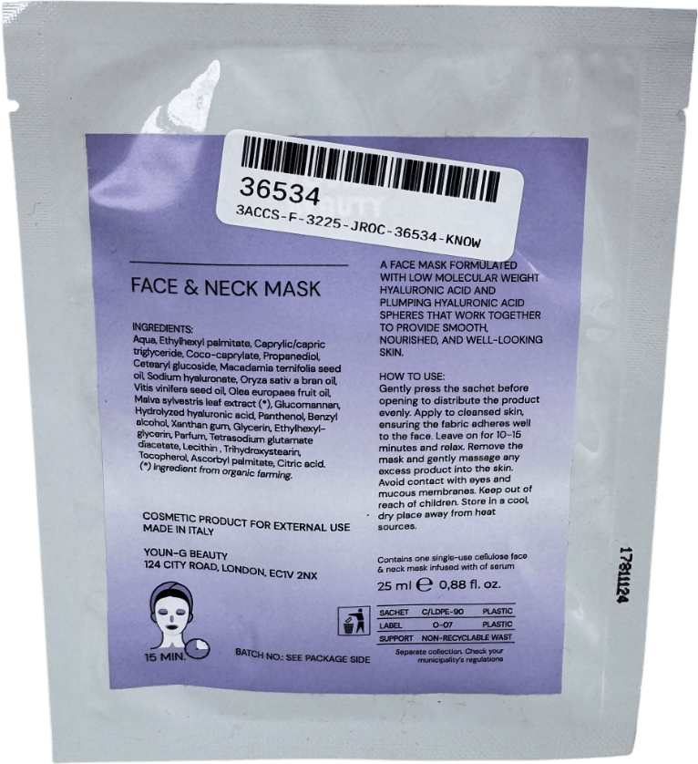 Youn - g Beauty Hyaluronic Plumping Face - neck Mask x 1 - Reliked