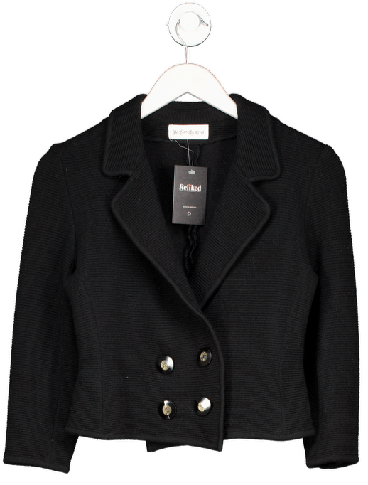 Yves Saint Laurent Black Ribbed Cropped Double Breasted Cardigan UK M - Reliked