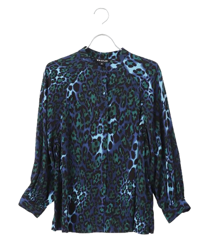 Whistles Blue Leopard Print Raglan Shirt UK 18