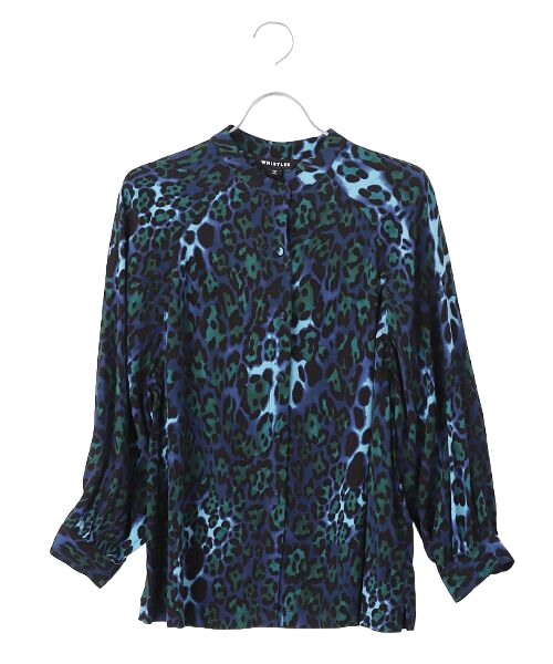 Whistles Blue Leopard Print Raglan Shirt UK 18