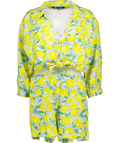 ZARA 2 - piece Blue / Yellow Lemons Printed Linen Blend Shorts & Shirt Co Ord Set UK L - Reliked