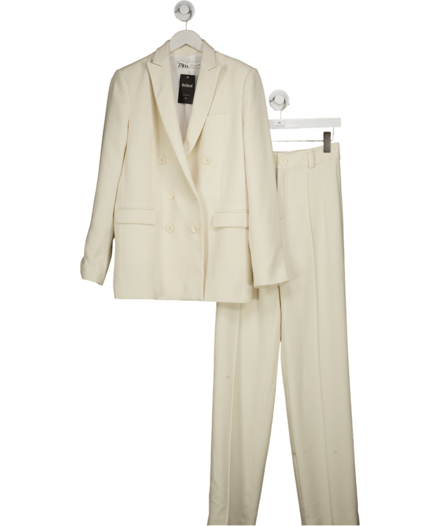 ZARA 2 - piece Cream Double Breasted Blazer (uk S) And Trousers UK XS - Reliked
