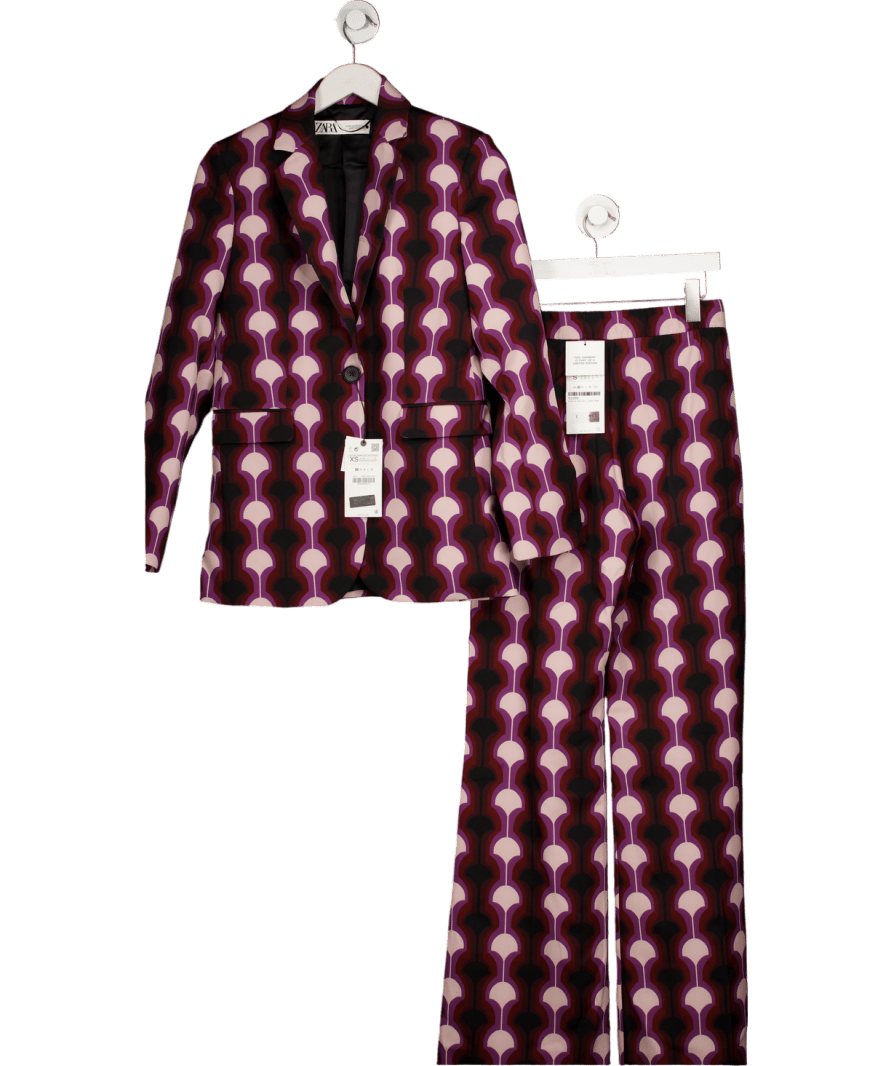 ZARA 2 - piece Ltd. Edition Purple Print Blazer & Trousers Set UK XS/S - Reliked