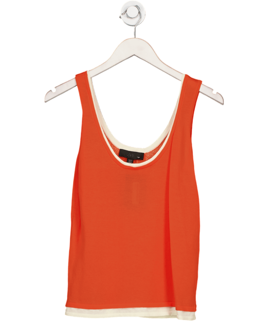ZARA 2 - piece Orange / Cream Knit Vest And Cardigan Set UK S - Reliked