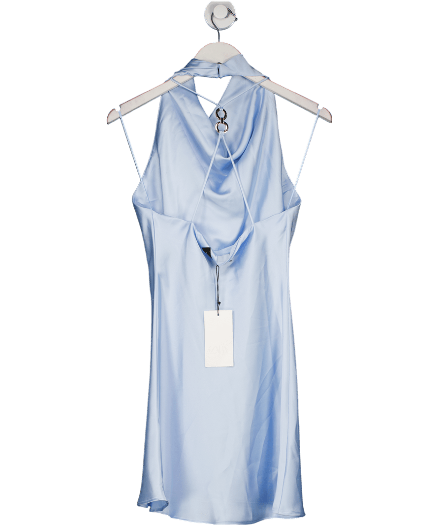 ZARA Baby Blue Satin Mini Dress UK XS - Reliked