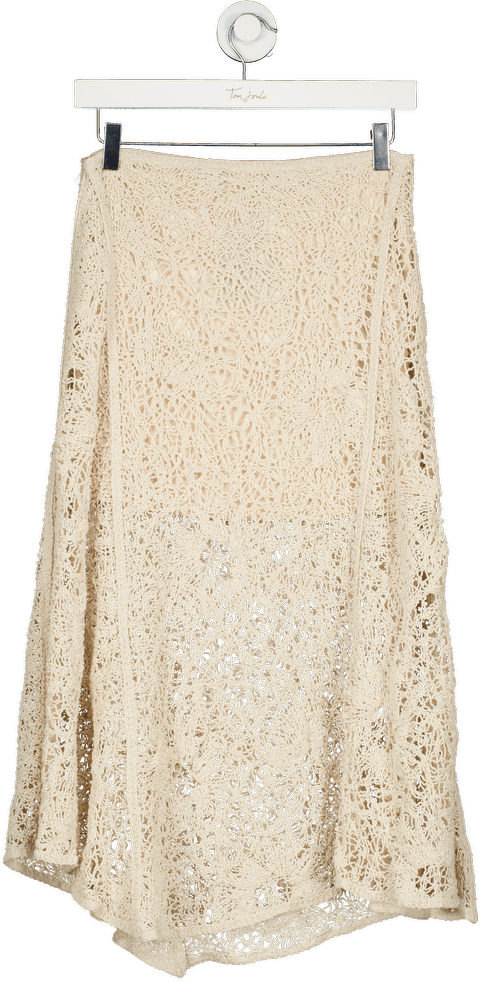 ZARA Beige Asymmetrical Crochet Lace Skirt UK S - Reliked