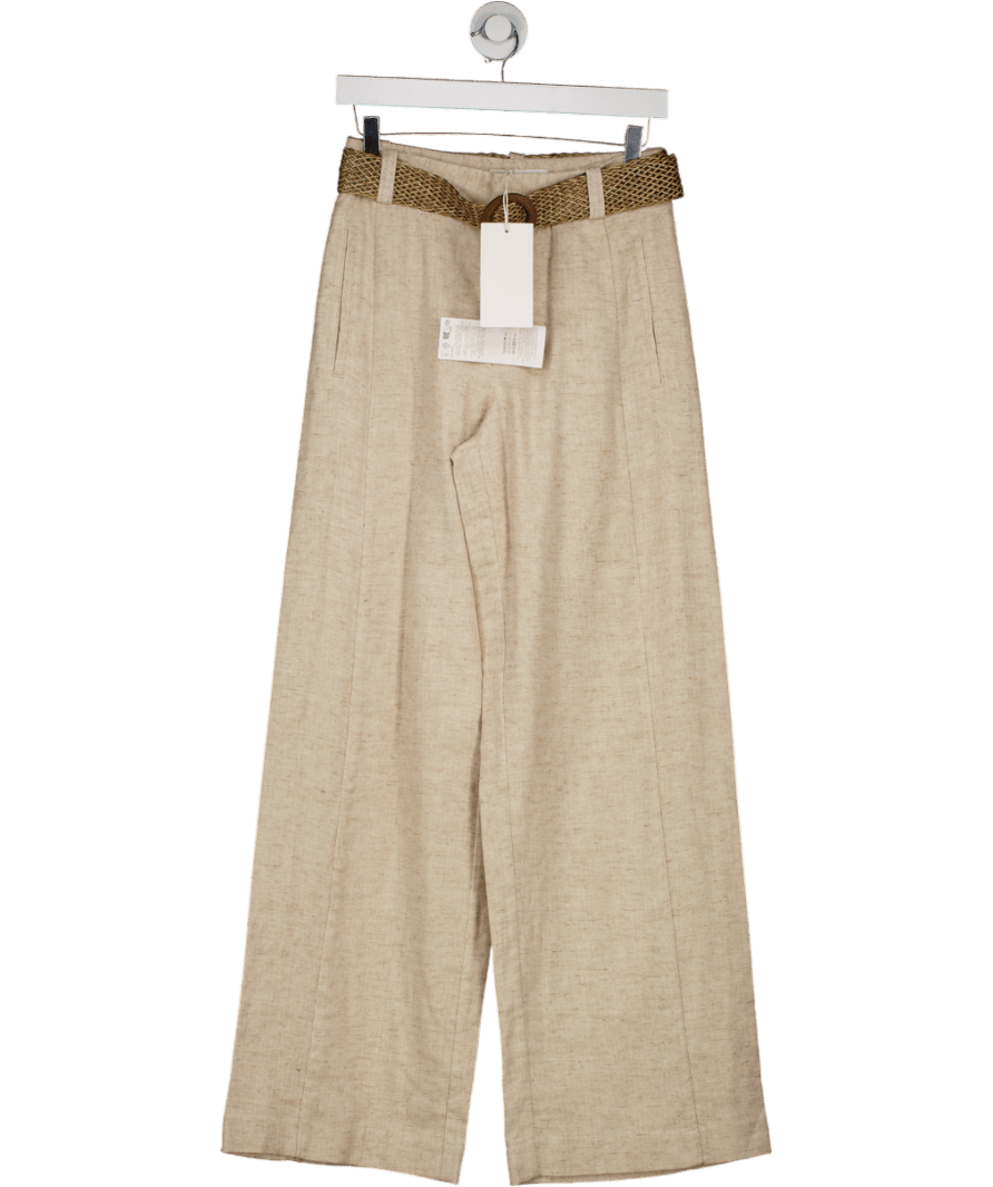 ZARA Beige Belted Viscose / Linen Blend Trousers UK XS - Reliked