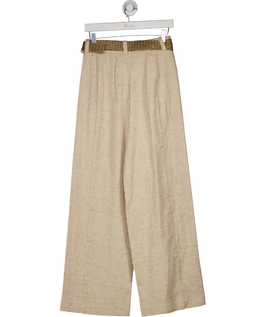 ZARA Beige Belted Viscose / Linen Blend Trousers UK XS - Reliked