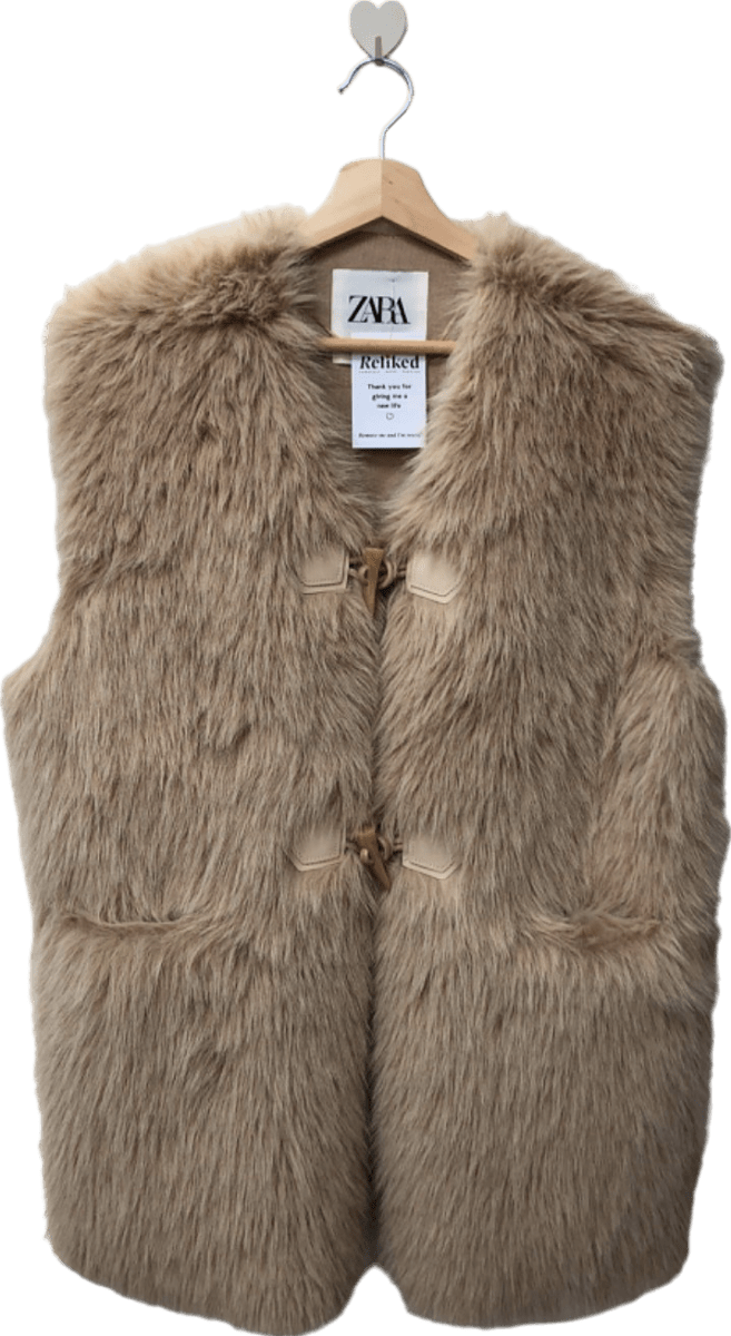 Zara Beige Faux Fur Gilet UK S - Reliked