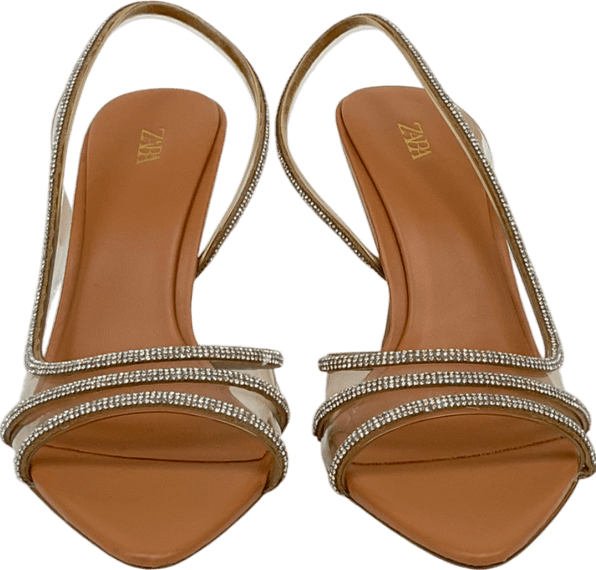 ZARA Beige High - heeled Vinyl Sandals With Shiny Detail UK 4 EU 37 👠 - Reliked
