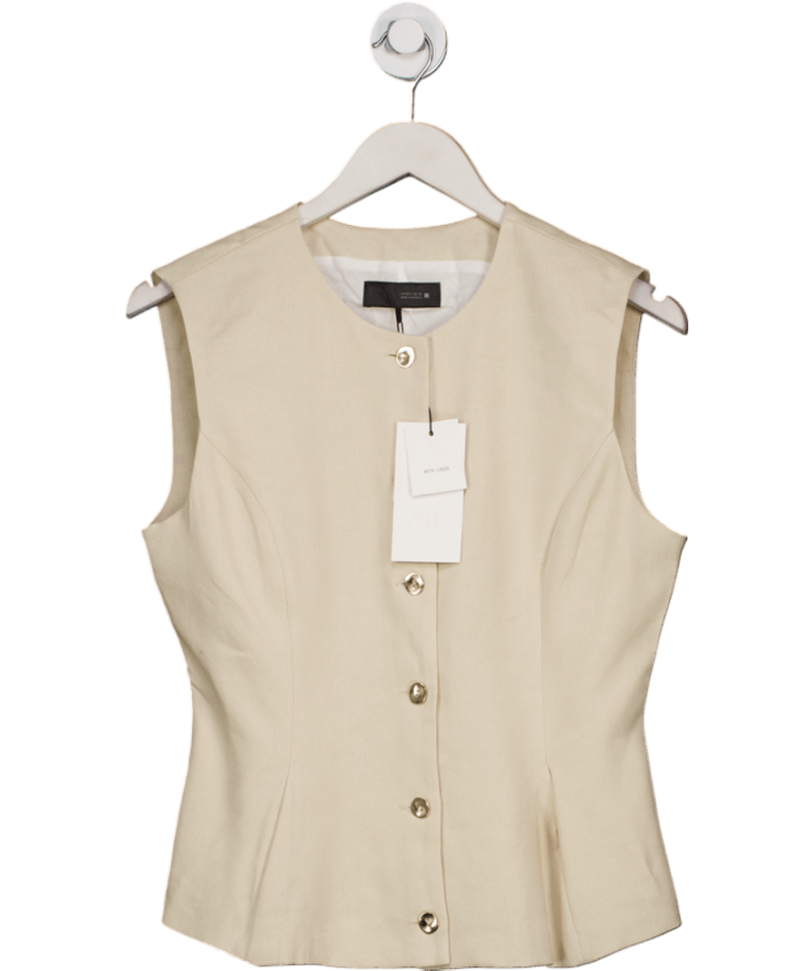 ZARA Beige Linen Waistcoat Top UK S - Reliked