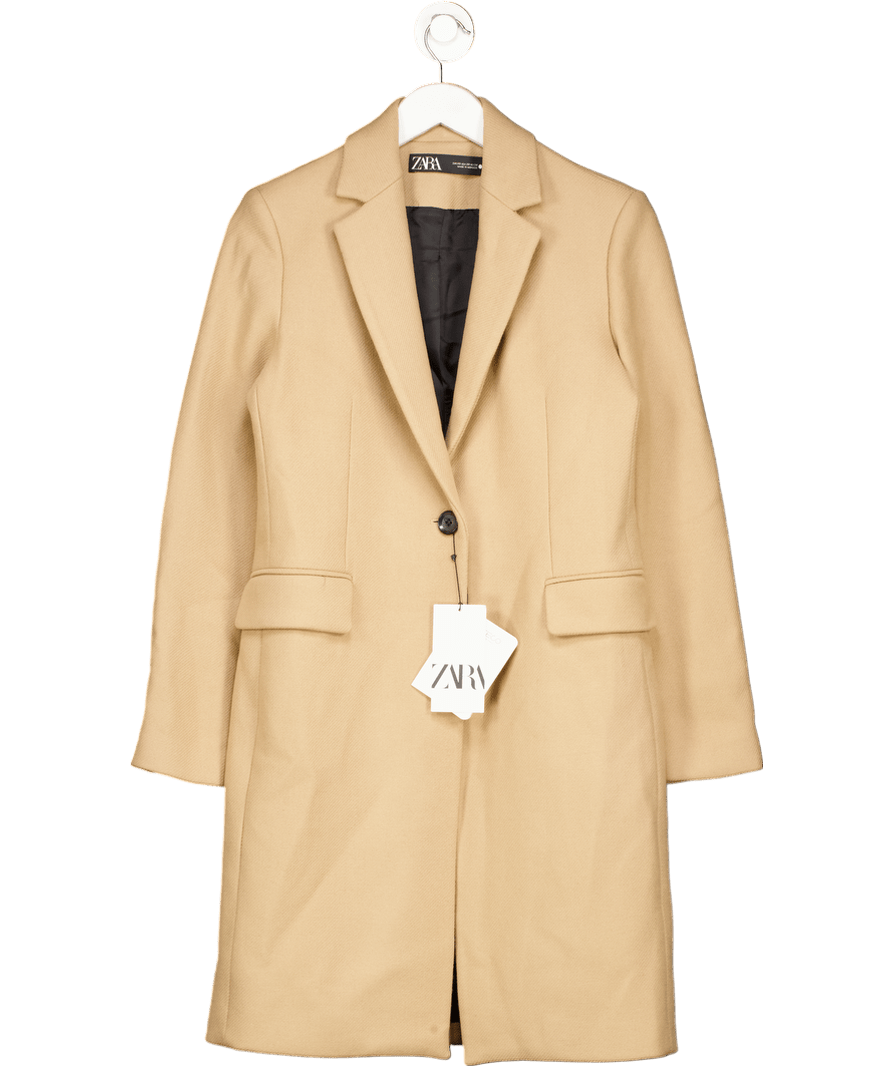 ZARA Beige Manteco Italian Wool Coat UK XS - Reliked