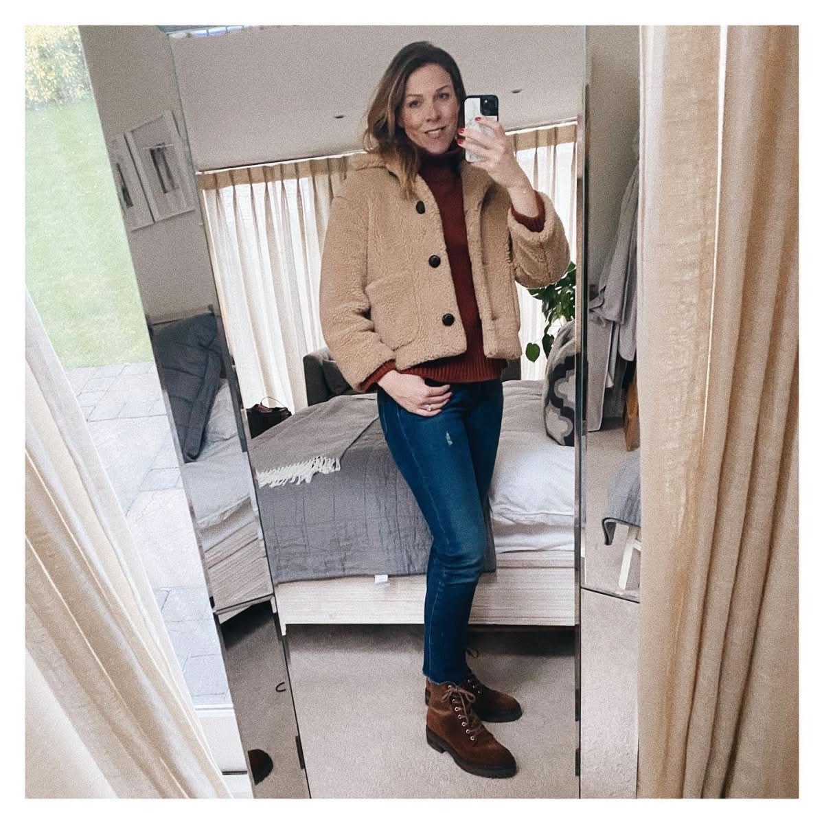 ZARA Beige Short Teddy Patch Pocket Coat UK M - Reliked