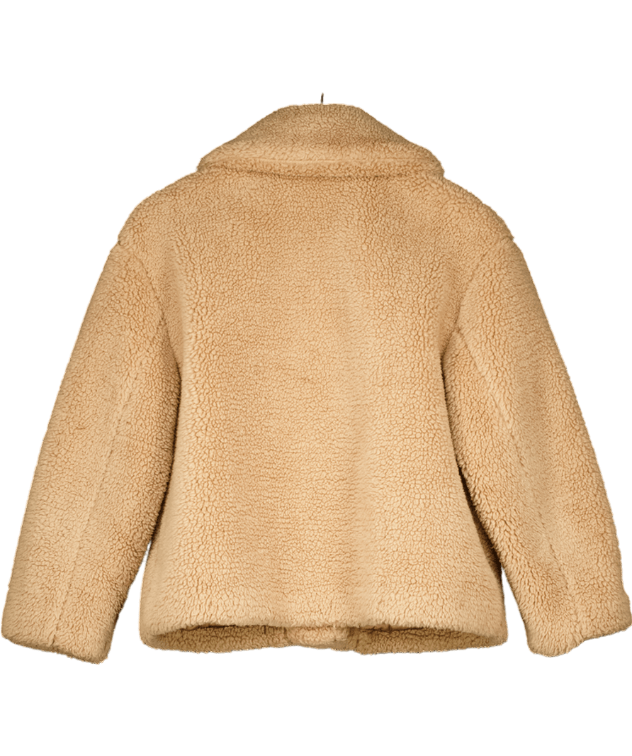 ZARA Beige Short Teddy Patch Pocket Coat UK M - Reliked