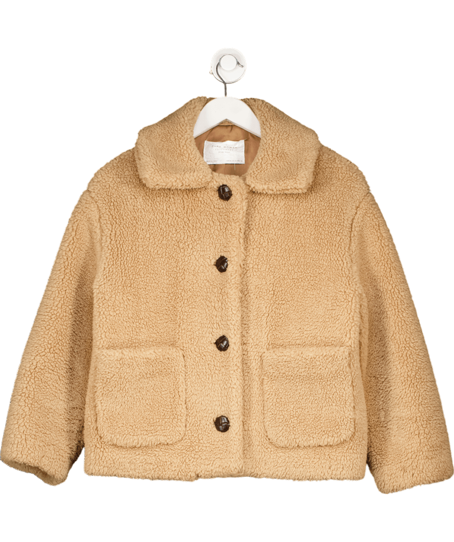 ZARA Beige Short Teddy Patch Pocket Coat UK M - Reliked