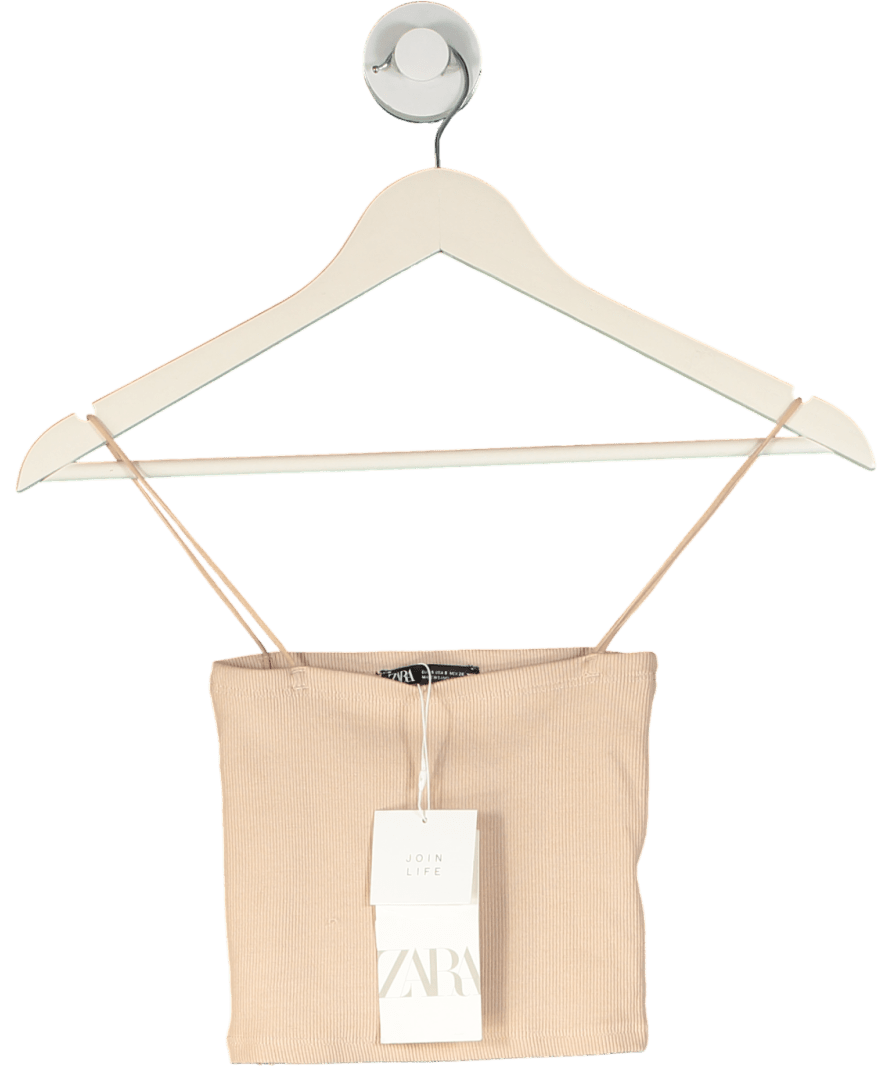 ZARA Beige Strappy Square Neck Crop Top UK S - Reliked