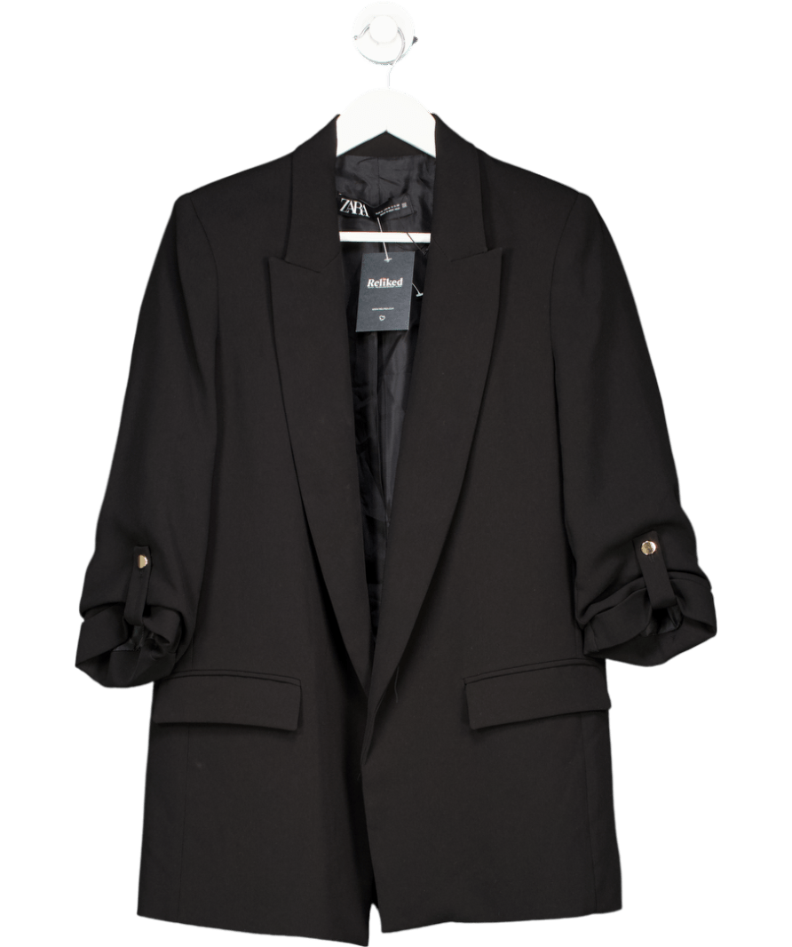 ZARA Black 3/4 Sleeve Blazer UK M - Reliked