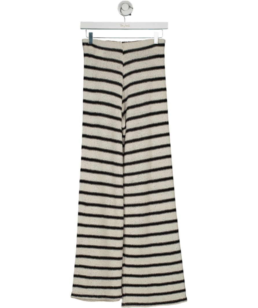 ZARA Black And White Striped Wide Leg Crochet Trousers UK S - Reliked