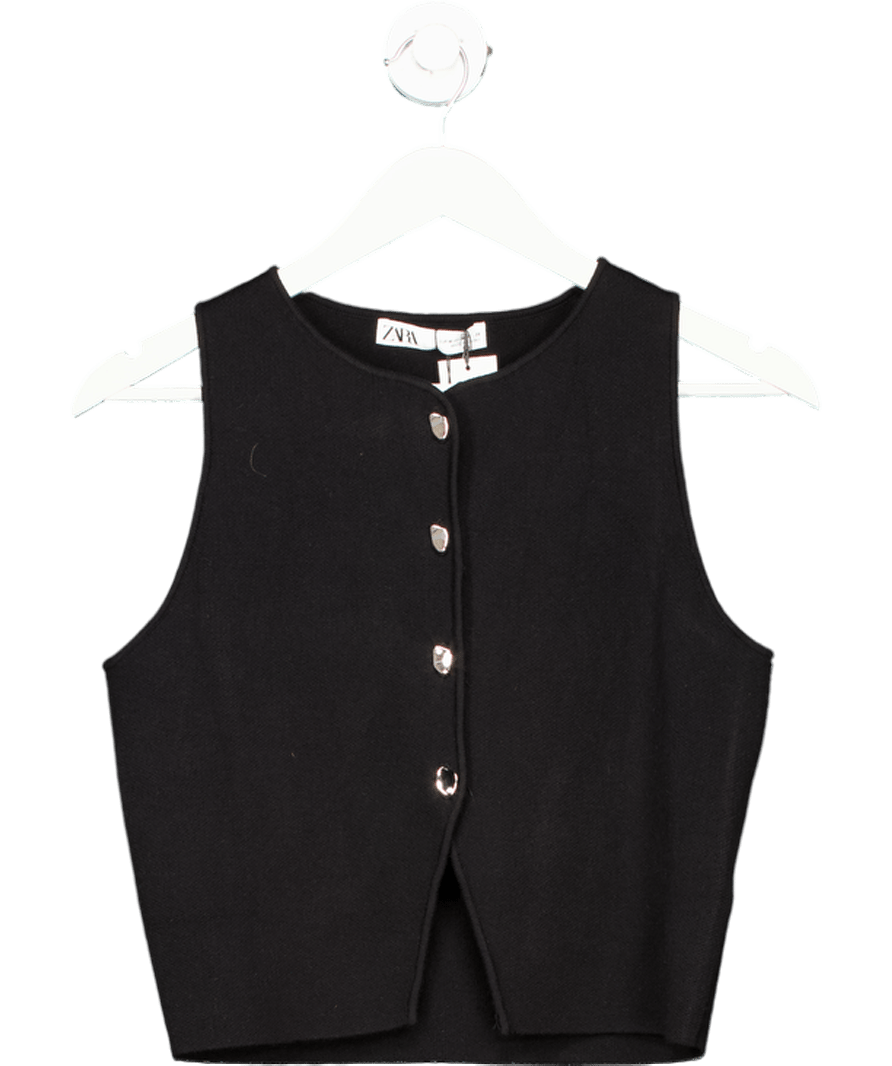 ZARA Black Button Up Waistcoat Top UK M - Reliked