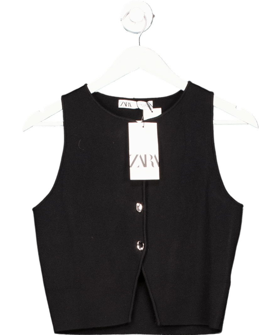 ZARA Black Button Up Waistcoat Top UK M - Reliked