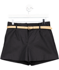 ZARA Black Darted Bermuda Shorts With Belt UK XS - Reliked