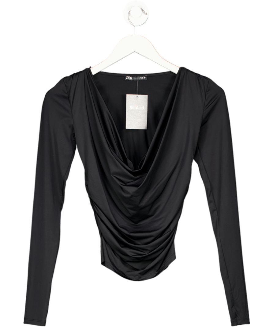 ZARA Black Draped Gathered Top UK S - Reliked