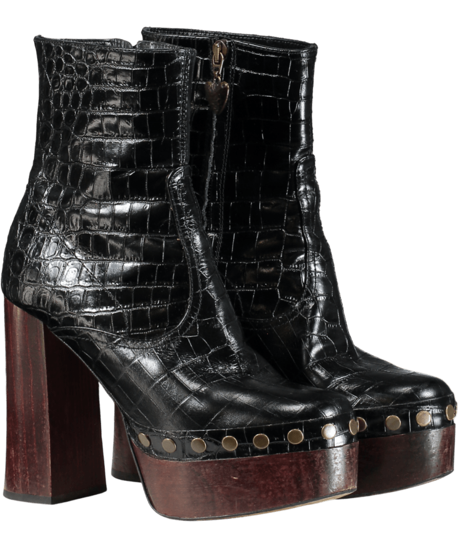 ZARA Black Embossed Leather Platform Ankle Boots UK 5 EU 38 👠 - Reliked