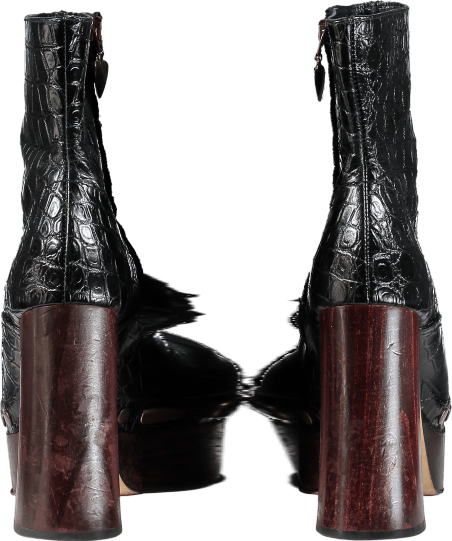 ZARA Black Embossed Leather Platform Ankle Boots UK 5 EU 38 👠 - Reliked