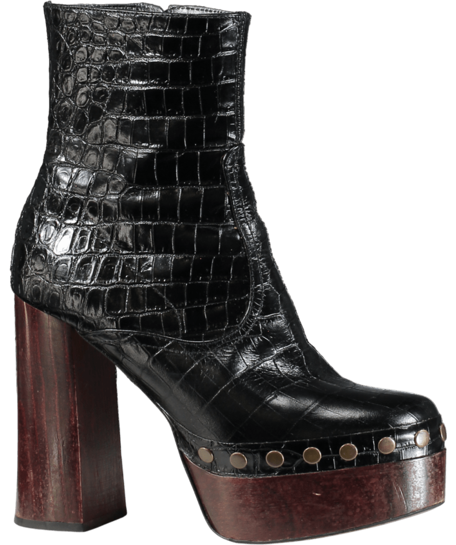 ZARA Black Embossed Leather Platform Ankle Boots UK 5 EU 38 👠 - Reliked