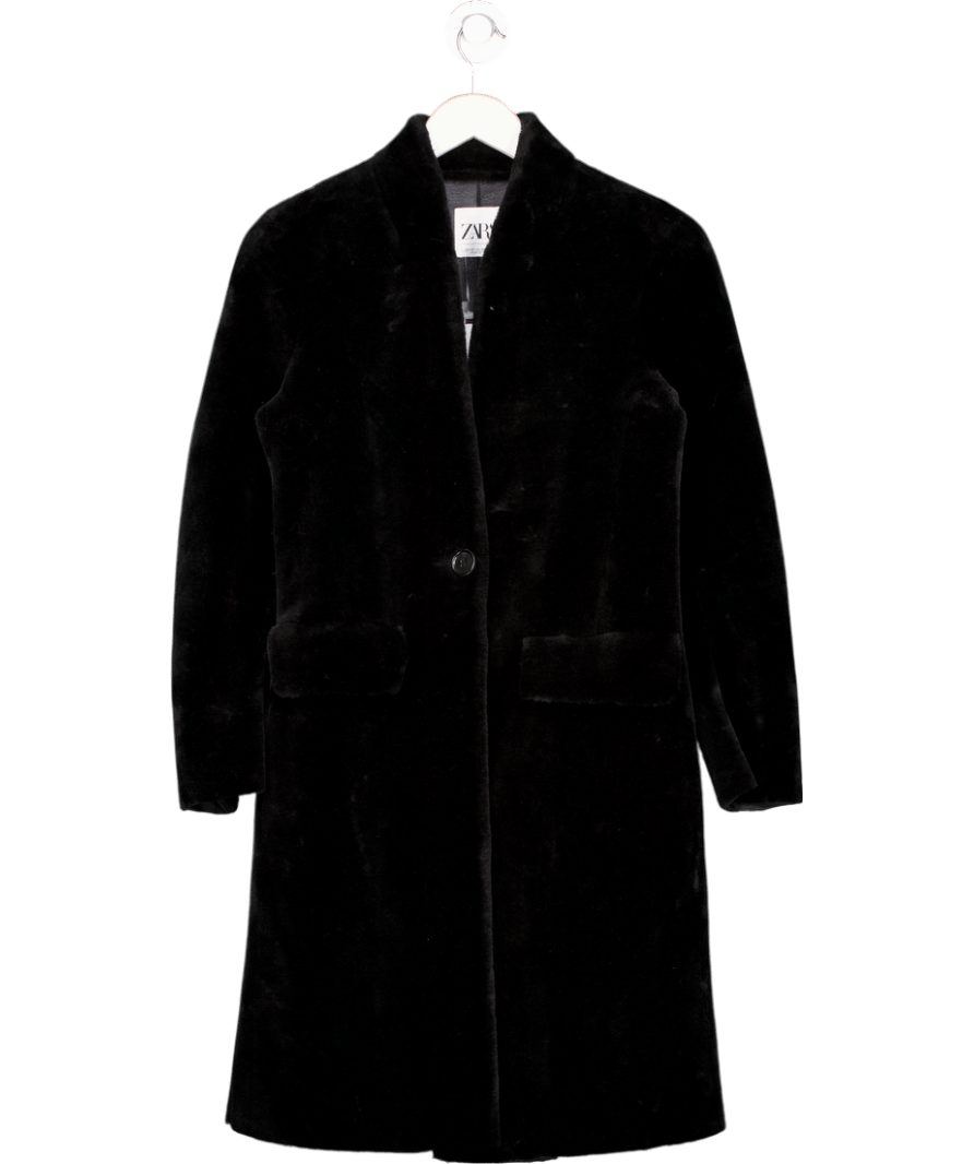 ZARA Black Faux Fur Shearling Coat UK XS - Reliked