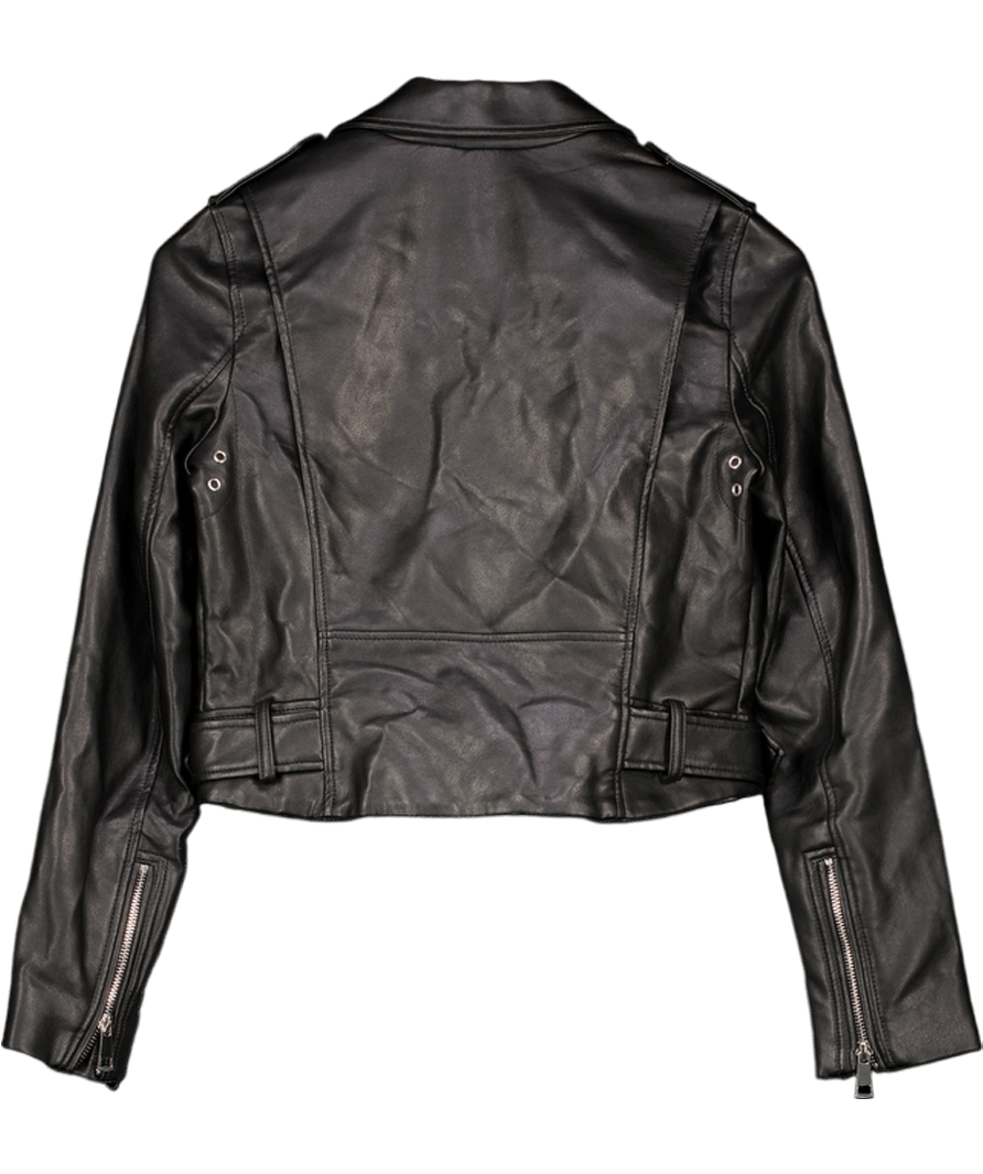 ZARA Black Faux Leather Biker Jacket UK XS - Reliked