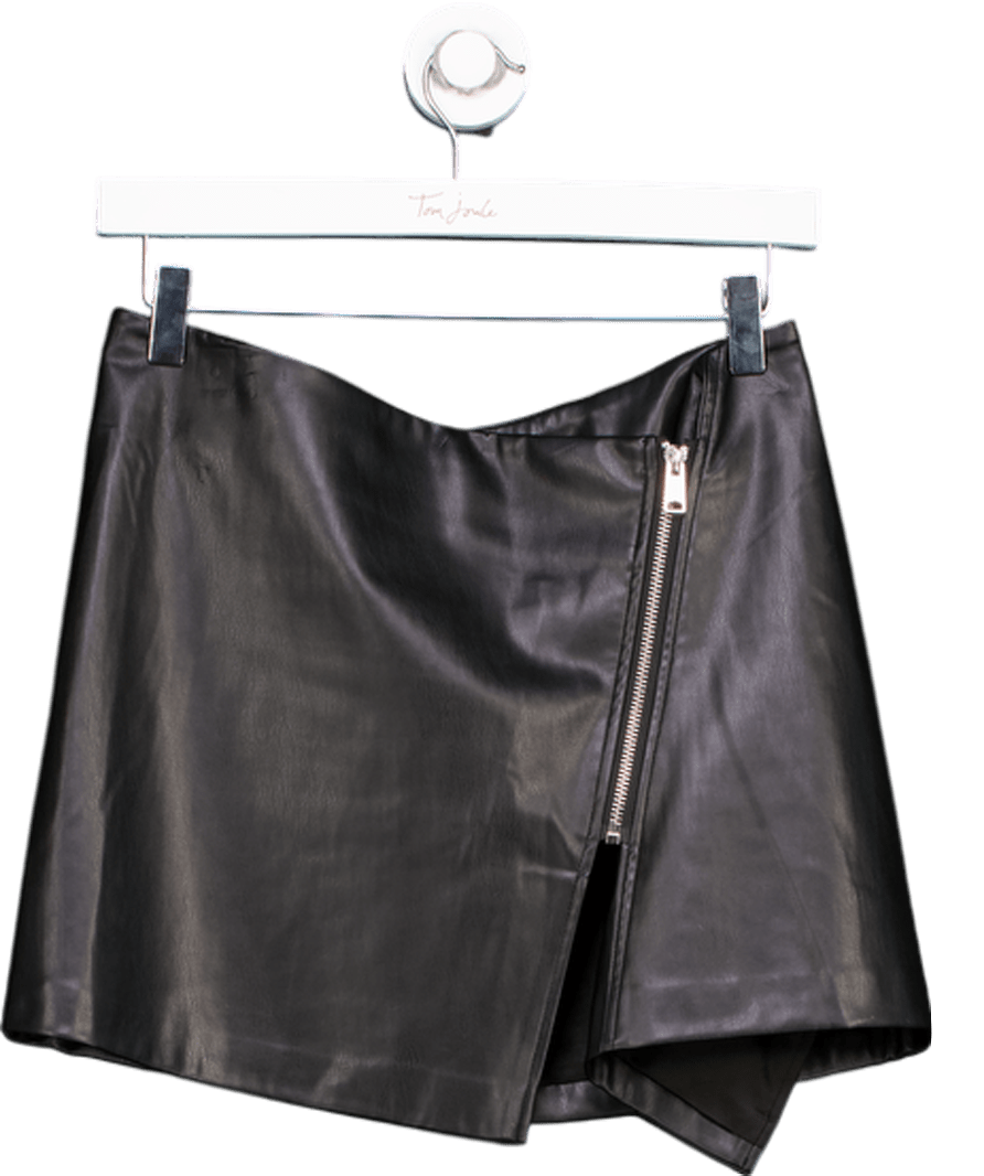 ZARA Black Faux Leather Mini Skirt With Zip UK S - Reliked