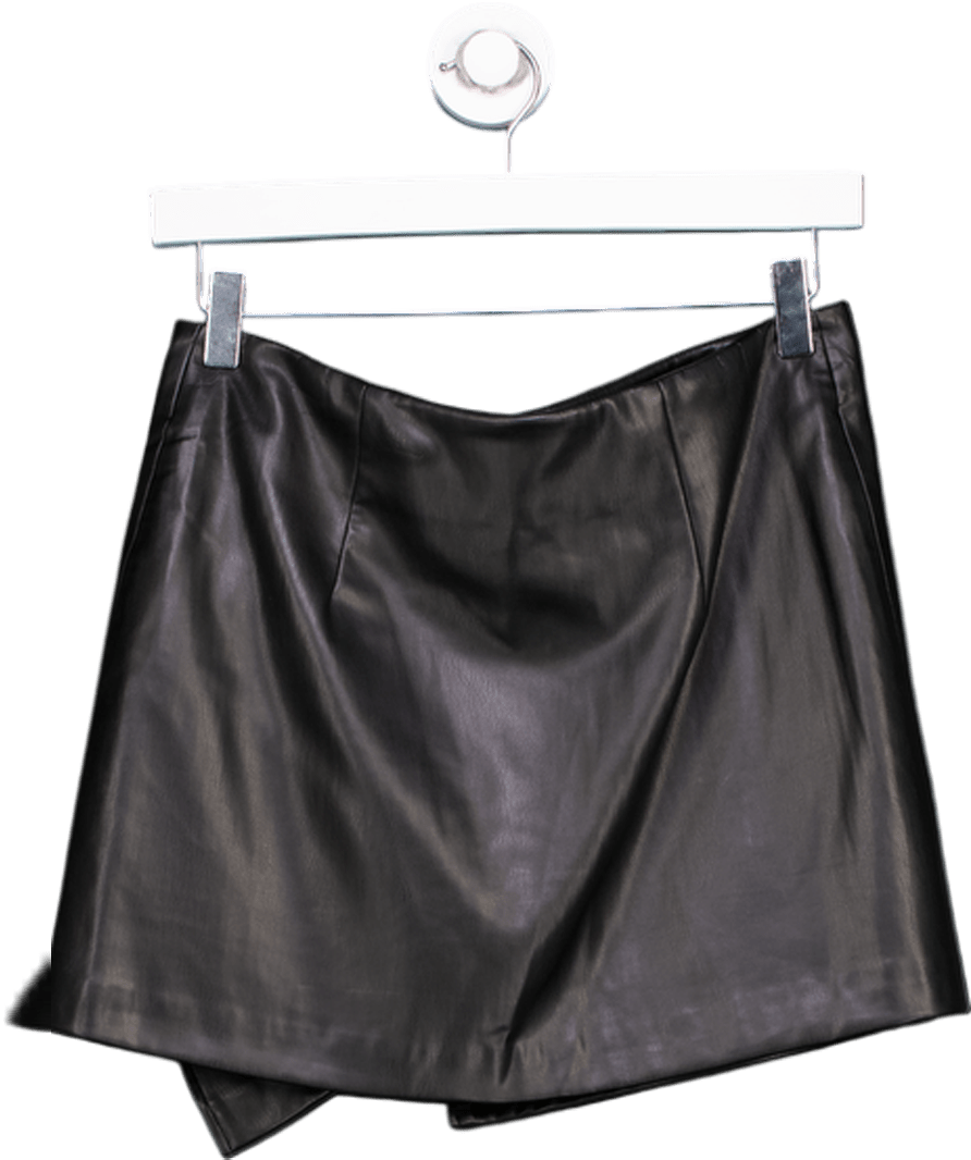 ZARA Black Faux Leather Mini Skirt With Zip UK S - Reliked