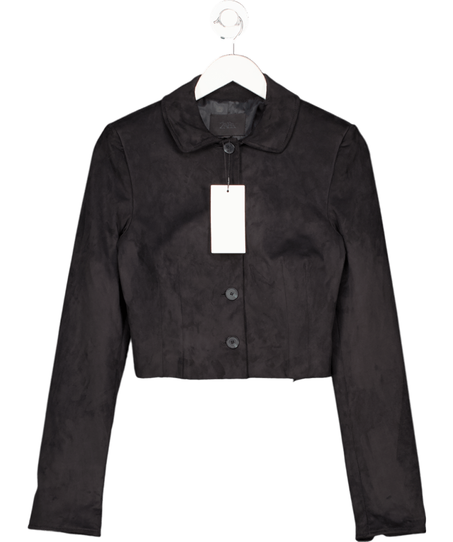 ZARA Black Faux Suede Tailored Jacket UK XS - Reliked