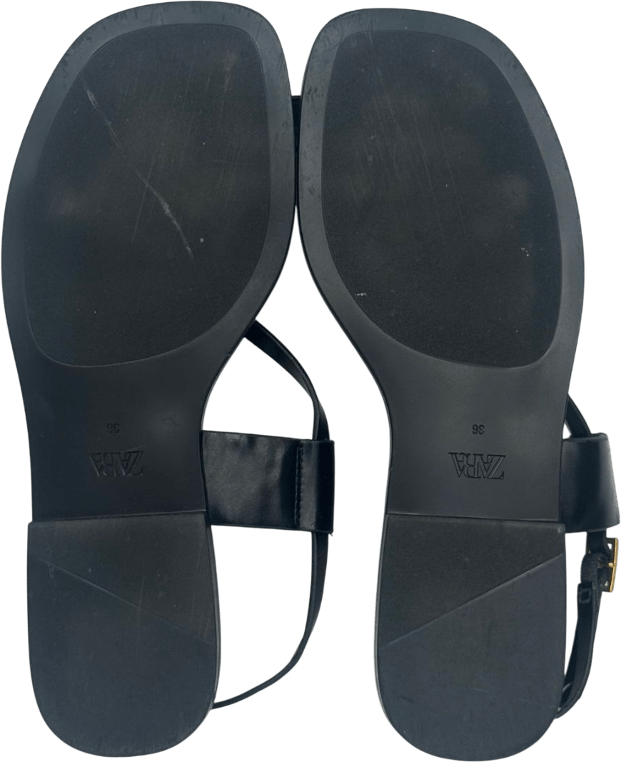 ZARA Black Flat Strap Sandals With Metal Adornment UK 3 EU 36 👠 - Reliked