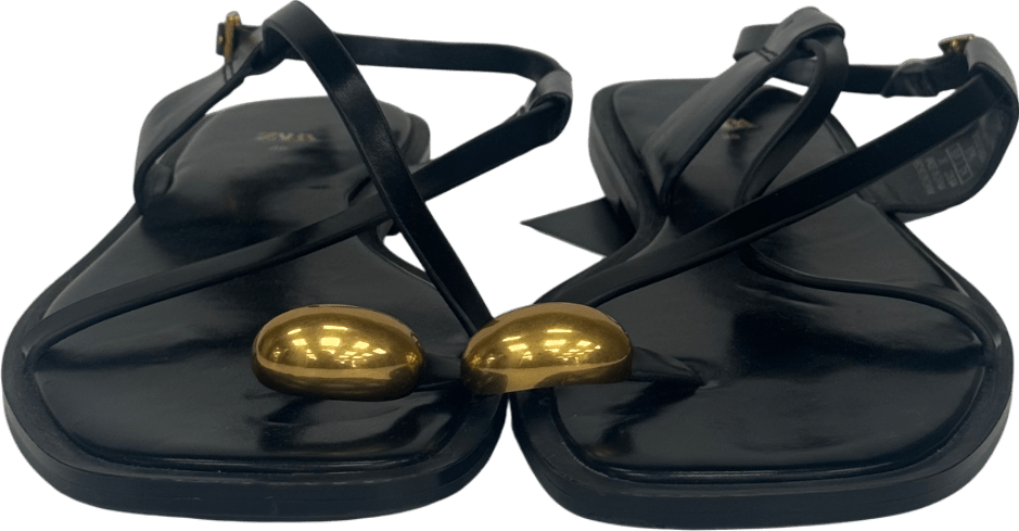 ZARA Black Flat Strap Sandals With Metal Adornment UK 3 EU 36 👠 - Reliked