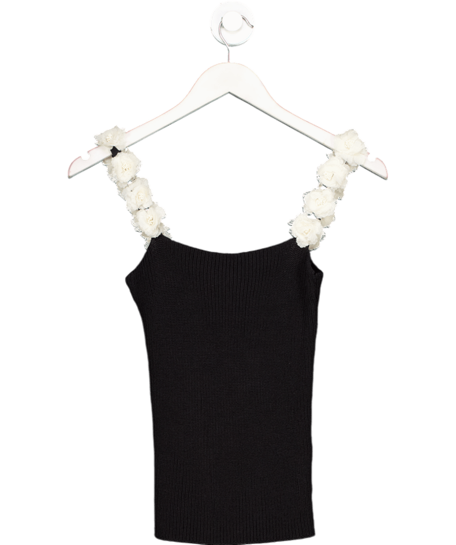 ZARA Black Floral Knit Top UK XS - Reliked