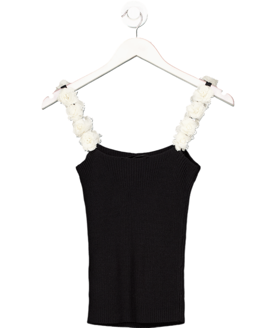 ZARA Black Floral Knit Top UK XS - Reliked
