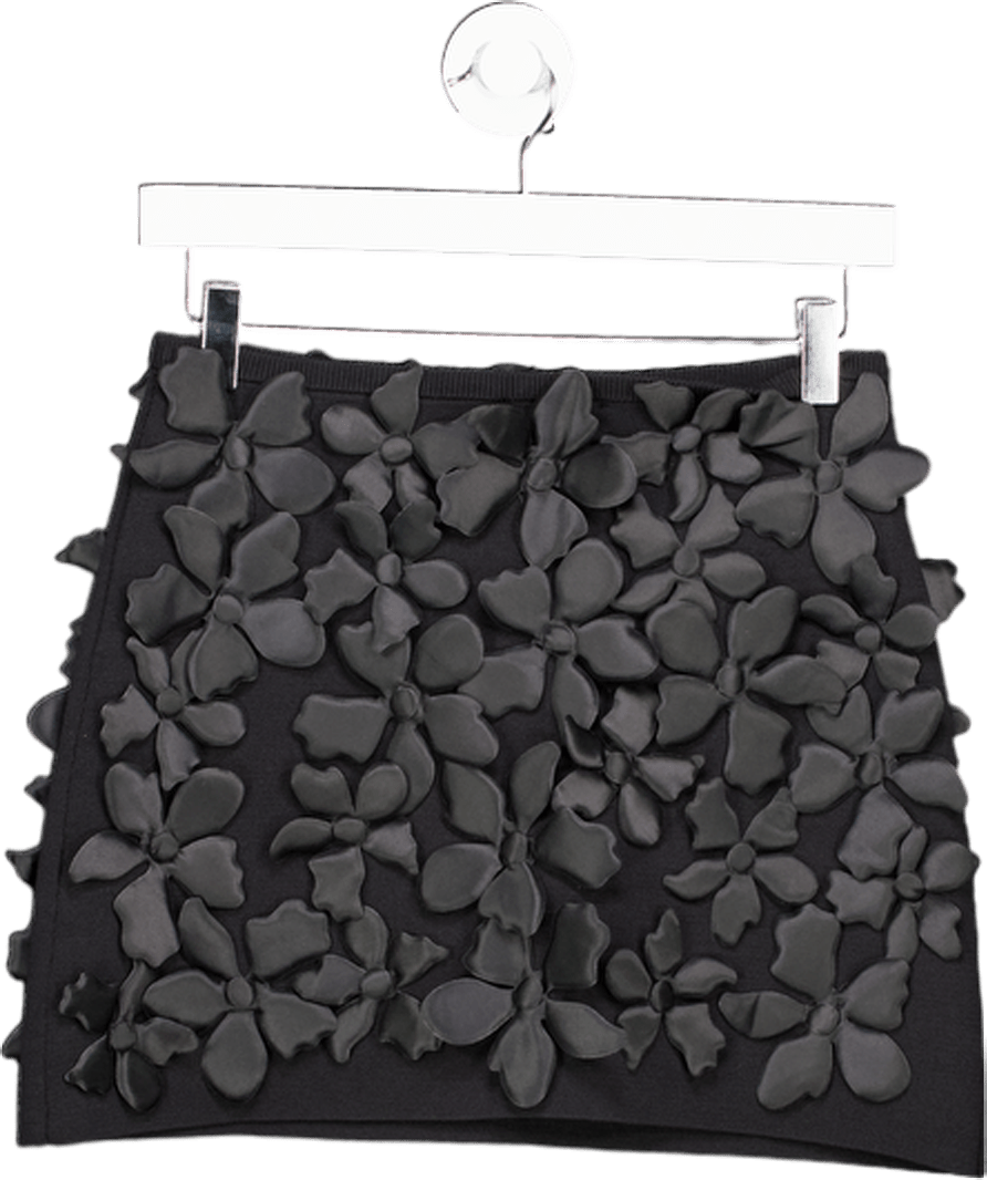 ZARA Black Floral Textured Knit Mini Skirt UK S - Reliked