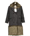 ZARA Black / Grey Herringbone Fur Trimmed Coat UK XS/S - Reliked