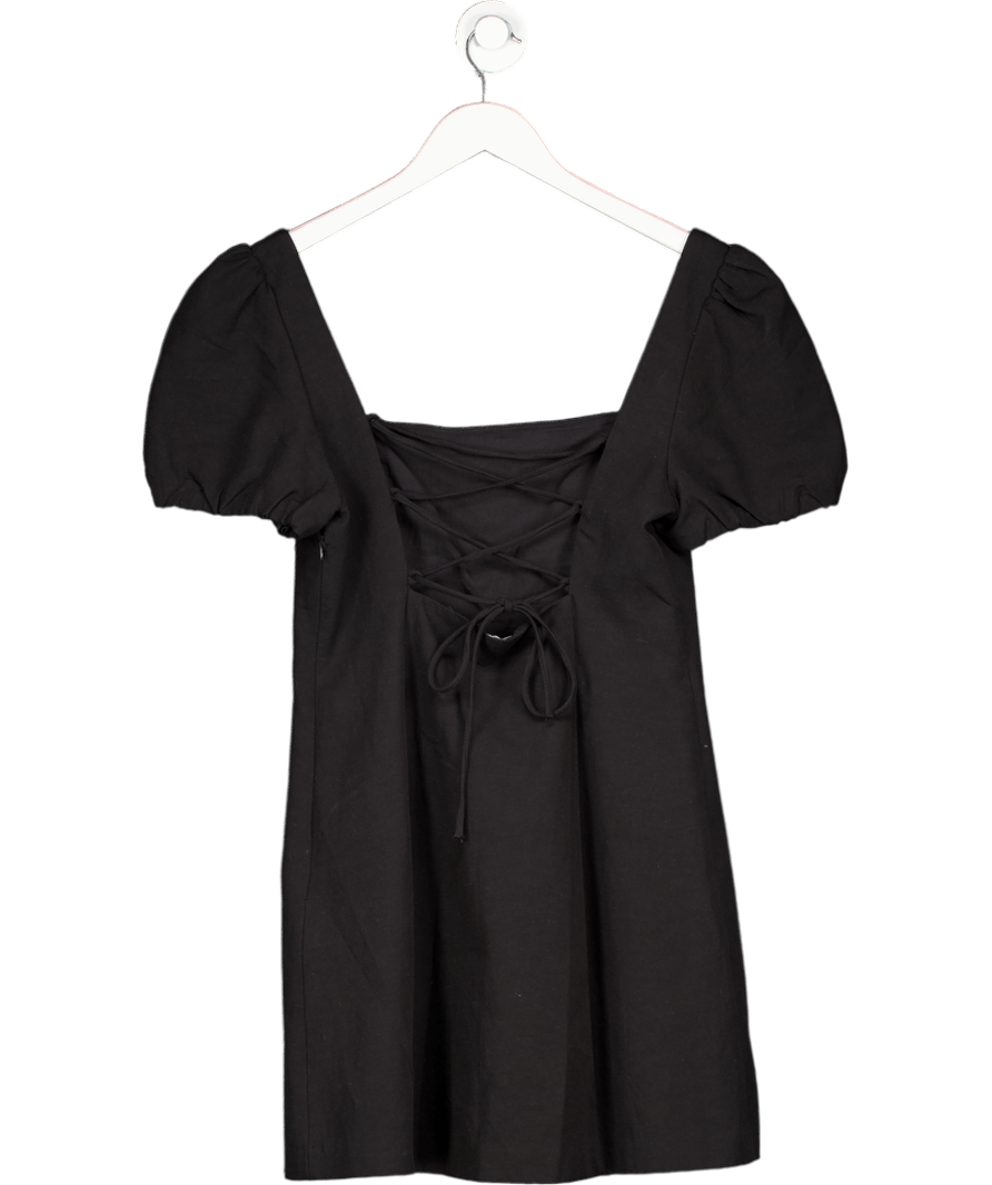 ZARA Black Linen Blend Puff Sleeve Mini Dress UK L - Reliked