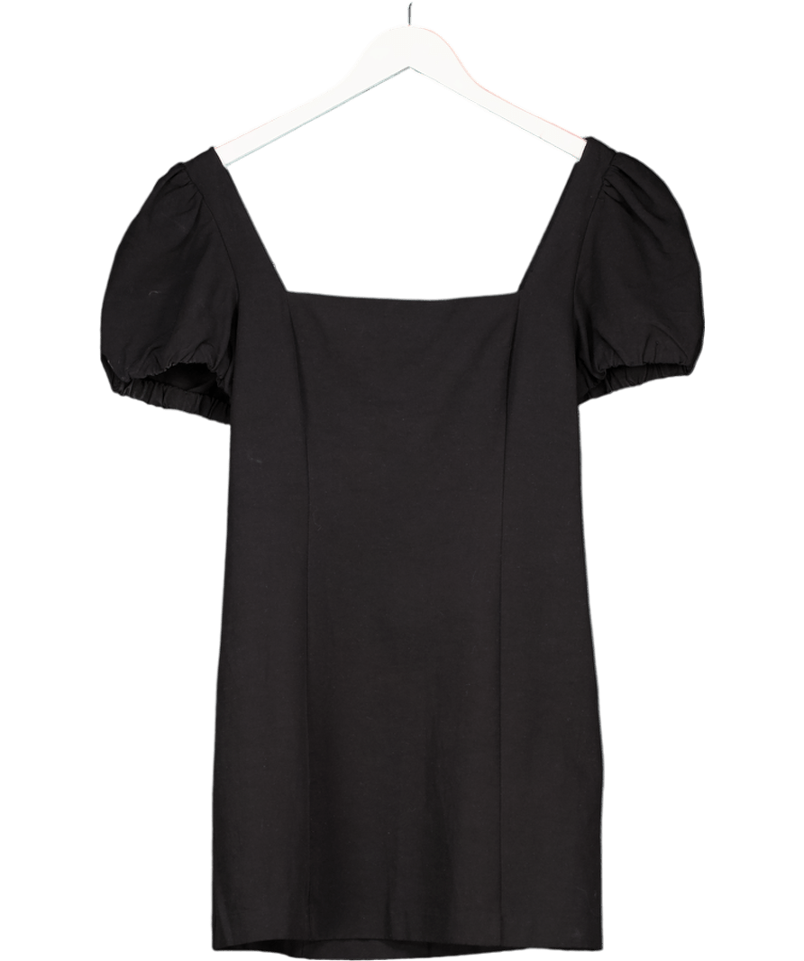 ZARA Black Linen Blend Puff Sleeve Mini Dress UK L - Reliked