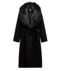 ZARA Black Manteco Italian Wool Belted Coat With Detachable Fur Collar UK XS - Reliked