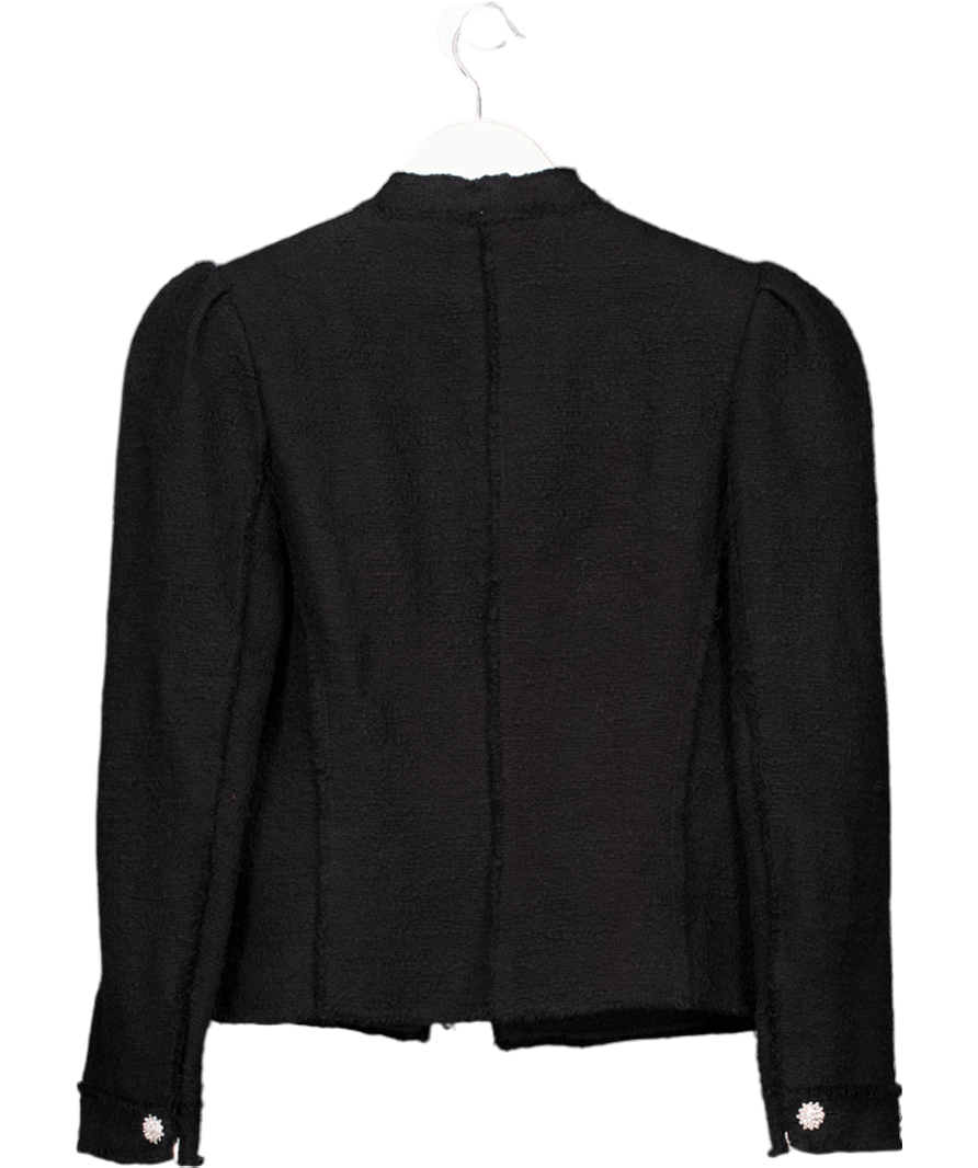 ZARA Black Puff Sleeve Embellished Button Boucle Tweed Jacket UK XS - Reliked
