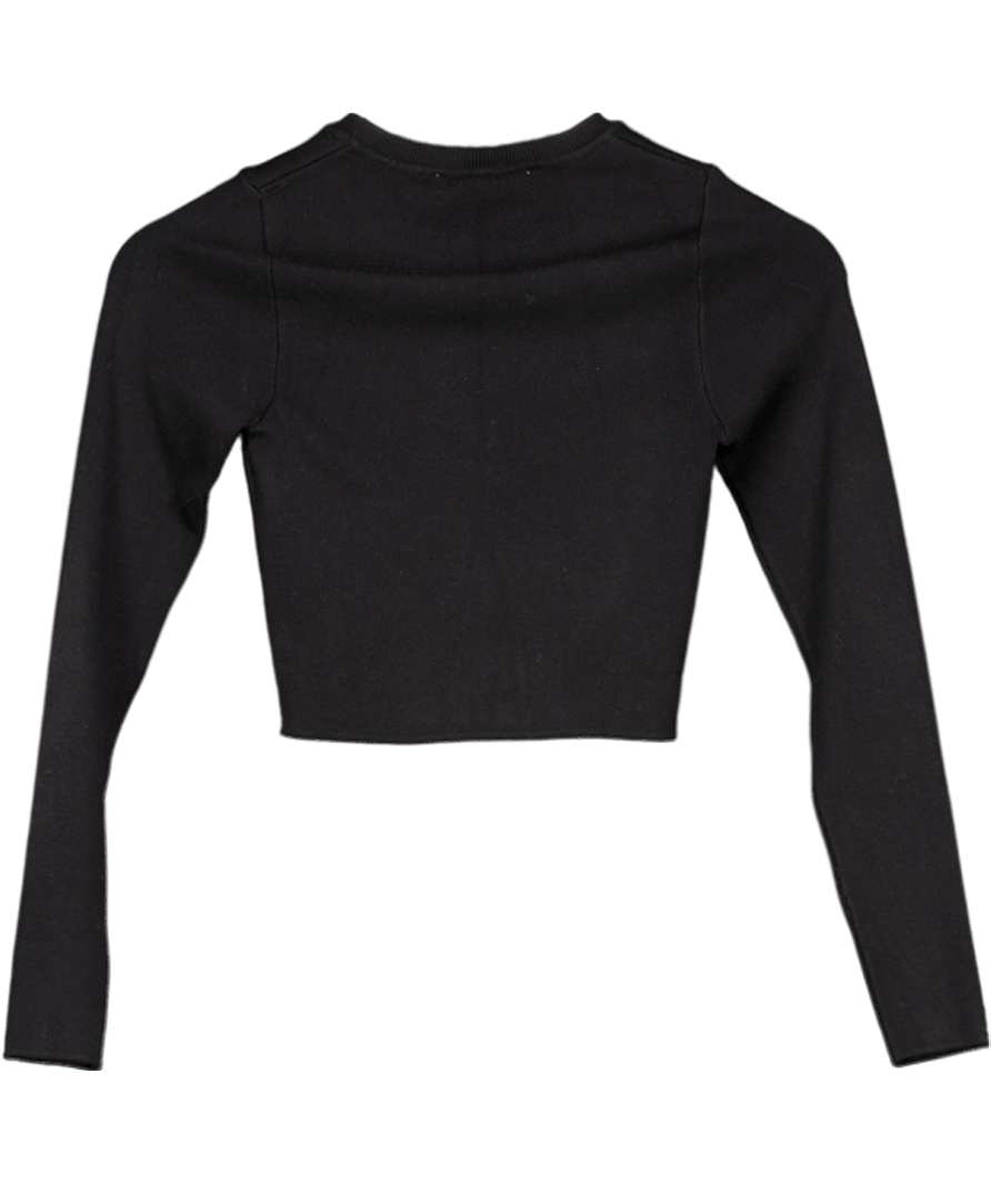 ZARA Black Rib - knit Long Sleeve Cropped Sweater Top UK S - Reliked