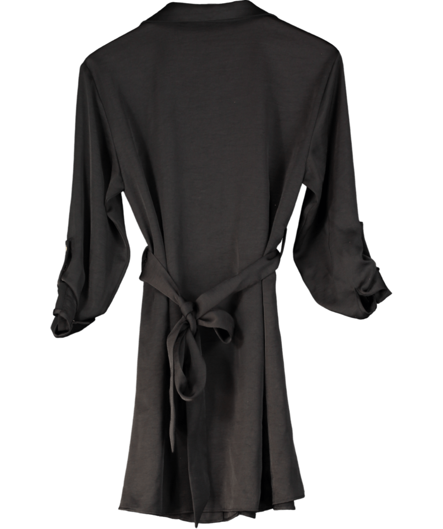 ZARA Black Satin Belted Midi Dress UK S - Reliked